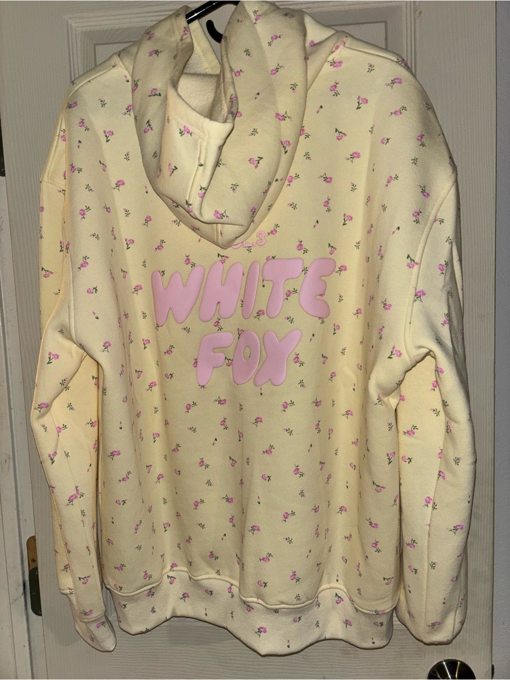 White Fox Lemon Ditsy Hoodie with Pink Logo